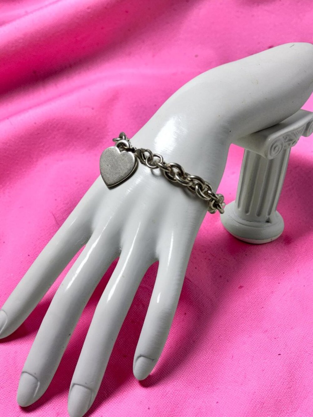 Vintage Silver Tone Tiffany Style Heart Tag Bracelet featuring a distinctive Rol